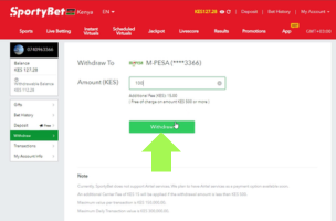 Sportybet Withdrawal step 5